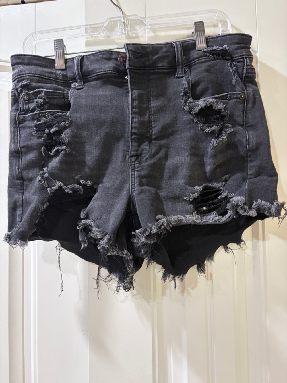 American Eagle Outfitters Black Distressed High-Rise Jean Shorts